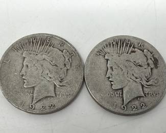 160  Lot 73  Pair of 1922D and 1922S silver peace dollar