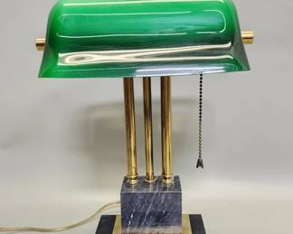 Lot 546  Vintage brass bankers desk lamp on gray and