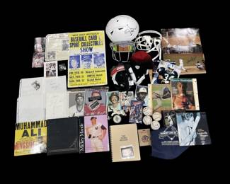 111  Lot 343h  Large lot of sports items autographs, books 