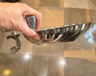 Silver-Plated Shell-Form Epergne or Serving Dish with Dolphin Motif