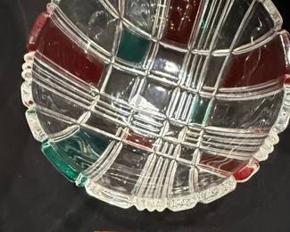 Vintage Mikasa Stratton Color Block Red Green Glass Serving Dish Bowl