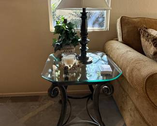 Wrought Iron and Glass Accent Table
