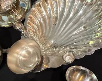 Silver-Plated Shell-Form Epergne or Serving Dish with Dolphin Motif