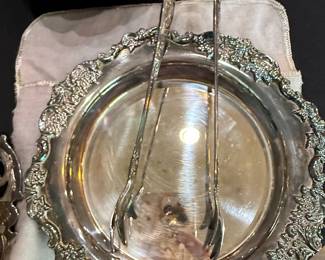 Wallace Silversmiths Silverplate Serving Tray and Tongs Set - Baroque Pattern