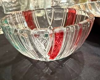 Vintage Mikasa Stratton Color Block Red Green Glass Serving Dish Bowl