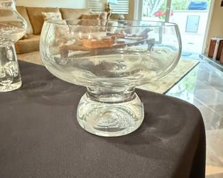 Vintage Clear Glass Pedestal Bowl with Controlled Bubble Base