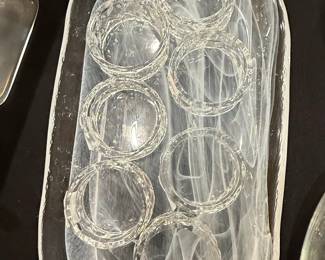 Mid-Century Modern Alabaster Glass Serving Tray and Napkin Ring Set