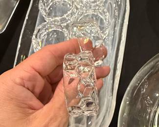 Mid-Century Modern Alabaster Glass Serving Tray and Napkin Ring Set