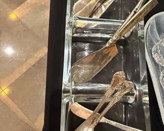 Mid-Century Three-Section Glass Relish Server with Silverplate Flatware