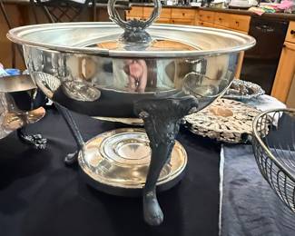 Silver-Plated Chafing Dish with Lion-Mask Legs