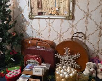 Vintage suitcases and holiday decor