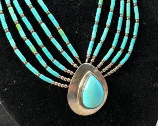 5 STRAND 925 SILVER NECKLACE W TURQUOISE