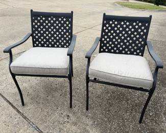 LATTICE BACK METAL PATIO CHAIRS W CUSHIONS