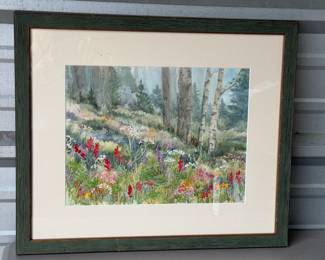 FRED KINGWILL FRAMED WATERCOLOR FLORAL LANDSCAPE
