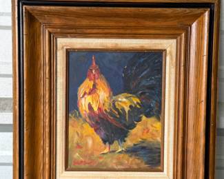 DALE M BURR ORIGINAL OIL PAINTING VIBRANT ROOSTER