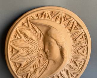 ITALIAN TERRACOTTA CELESTIAL CRESCENT MOOM W FACE PLAQUE ITALY