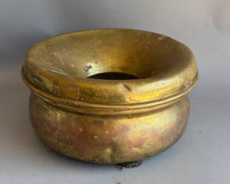ANTIQUE BRASS CUSPIDOR SPITTOON WITH GLAZED CERAMIC INSERT