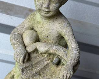 VINTAGE CAST CONCRETE BOY W GEESE FOUNTAIN
