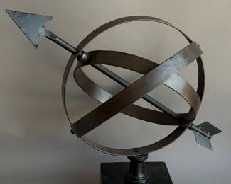 METAL ARMILLARY SPHERE SCULTPRUE W CENTRAL GNOMON
