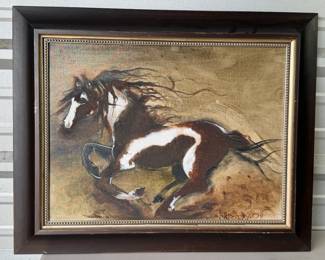 FRAMED ORIGINAL PAINTING PINTO HORSE
