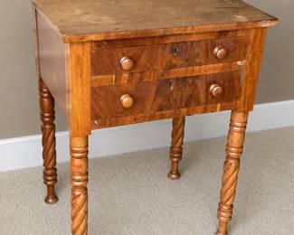 ANTIQUE 2 DRAWER WORK TABLE WITH TURNED LEGS