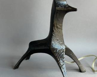 MCM CAST METAL TABLE LAMP W ABSTRACT ANIMAL DESIGN