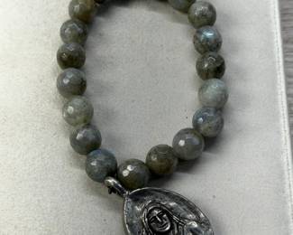 FACETED LABRADORITE BEADS STRETCH CHARM BRACELET