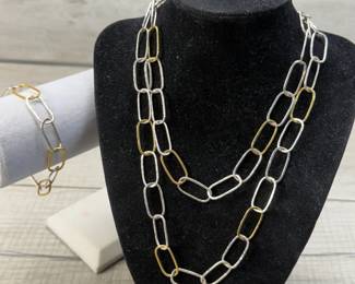 GURHAN GEO 925 SILVER & GOLD VERMEIL JEWELRY SET NECKLACE & BRACELET