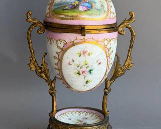 FRENCH SEVRES STYLE PORCELAIN EGG SHAPED URN