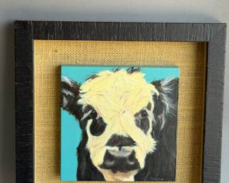 CORRINA JOHNSON FRAMED OIL PAINTING OF A COW