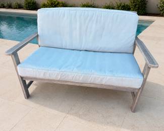 PATIO LOVE SEAT W WEATHERED GRAY FINISH & CUSHIONS