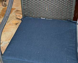 Outdoor Wicker-Style Bistro Chair with Blue Cushion