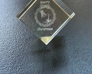 Vintage Laser-Etched Crystal Glass Christmas Paperweight Prism