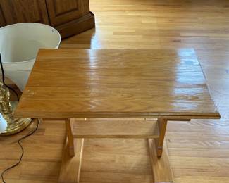 Mid-Century Modern Oak Trestle End Table