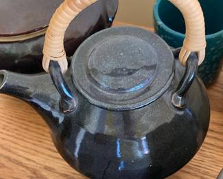 Japanese-Style Ceramic Teapot with Rattan Handle