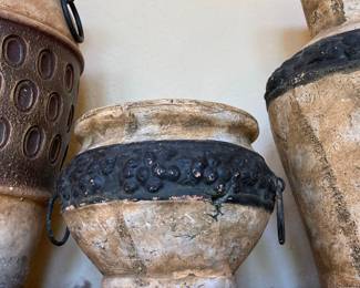 Rustic Mediterranean Style Terracotta Pot with Metal Ring Handles