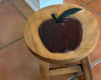 Hand-Carved Wooden Apple Footstool