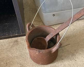 Antique Cast Iron Melting Pot with Ladle