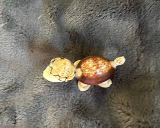 Vintage Seashell Turtle Figurine with Hat and Glasses