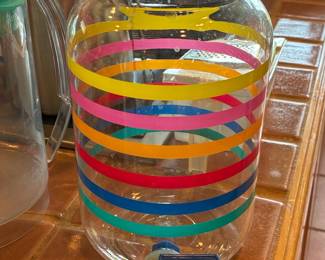 Vintage Anchor Hocking Glass Rainbow Striped Beverage Dispenser