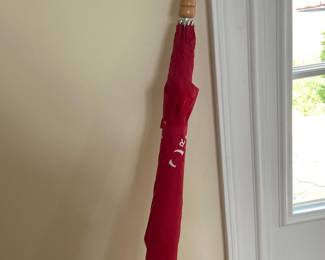 Red Promotional Walking Umbrella with Wooden Handle