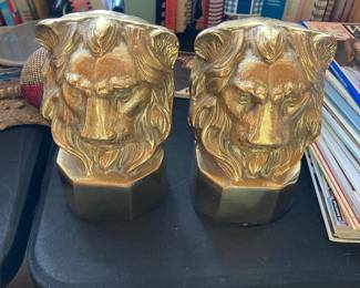 Vintage Solid Brass Lion Head Bookends, Antonio Canova Style
