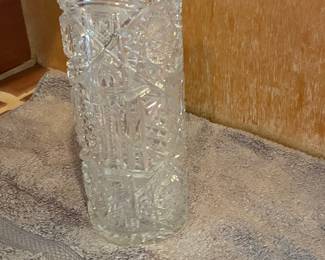 American Brilliant Period Cut Glass Vase - Hobstar and Fan Pattern
