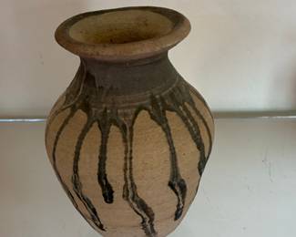 Vintage Hand Turned Reverse Drip Glaze Bulbous Sandstone Vase