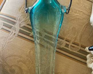 Mid-Century Modern Blenko Art Glass Blue Teal Fan Vase