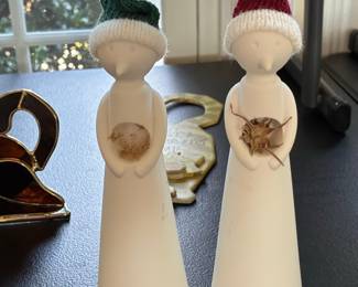 Mid-Century Modern Ceramic Figurine Set with Holiday Hats