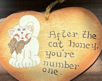 Vintage Hand-Painted Wooden Cat Wall Plaque