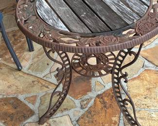 Cast Iron and Wood Rose Pattern Bistro Table