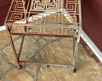 Vintage Meadowcraft Greek Key Outdoor Wrought Iron Patio Side Table