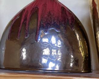 Mid-Century Drip Glaze Ceramic Vase - Oxblood Red and Metallic Crackle